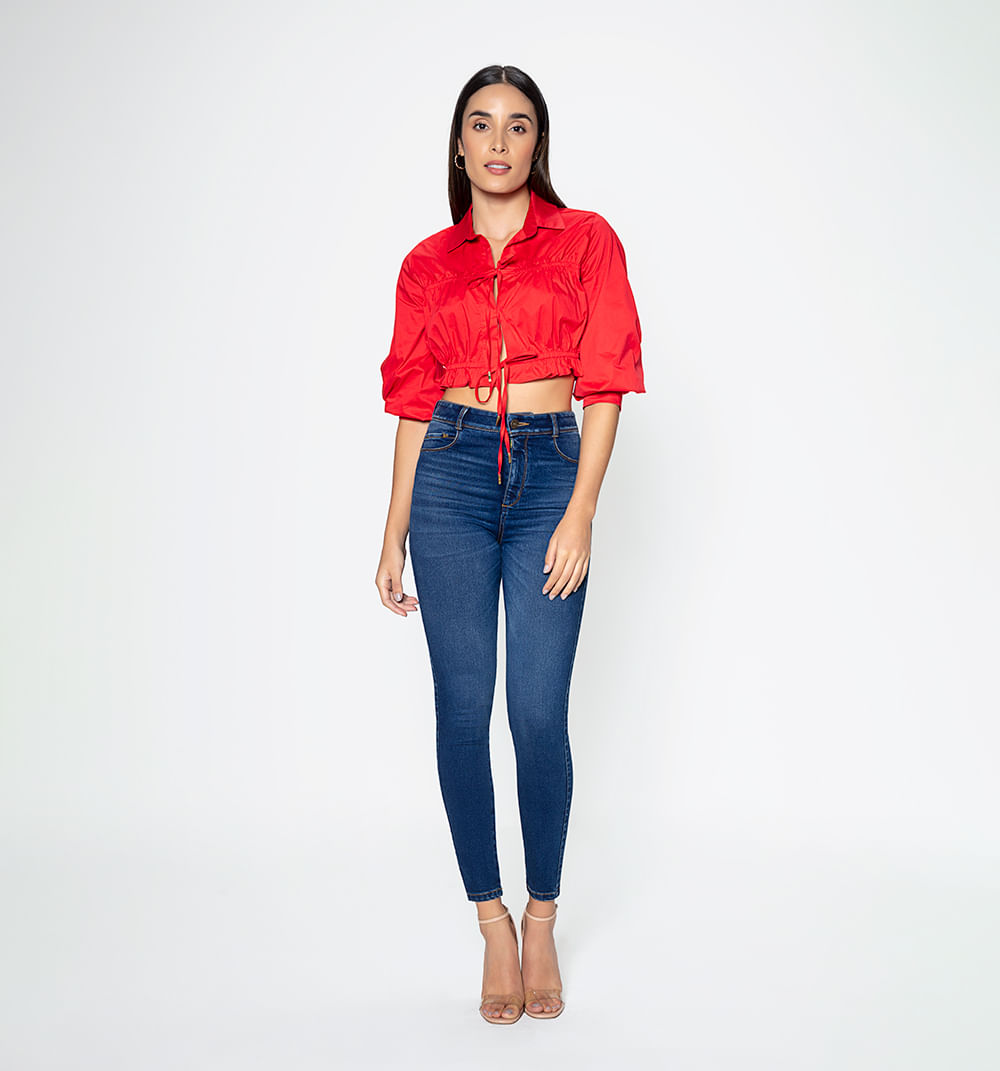 Blusa Corta Con Canales Y Tiras Manga 3/
