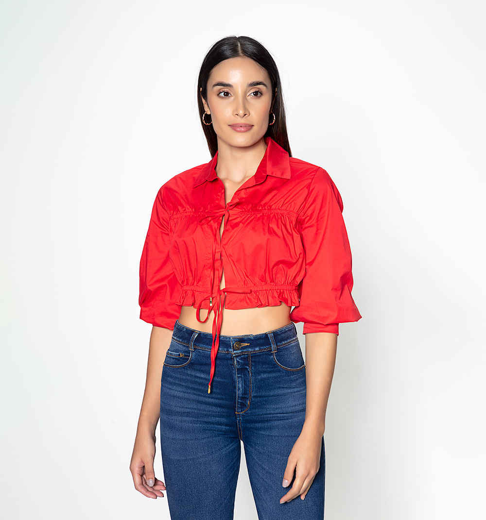 Blusa Corta Con Canales Y Tiras Manga 3/