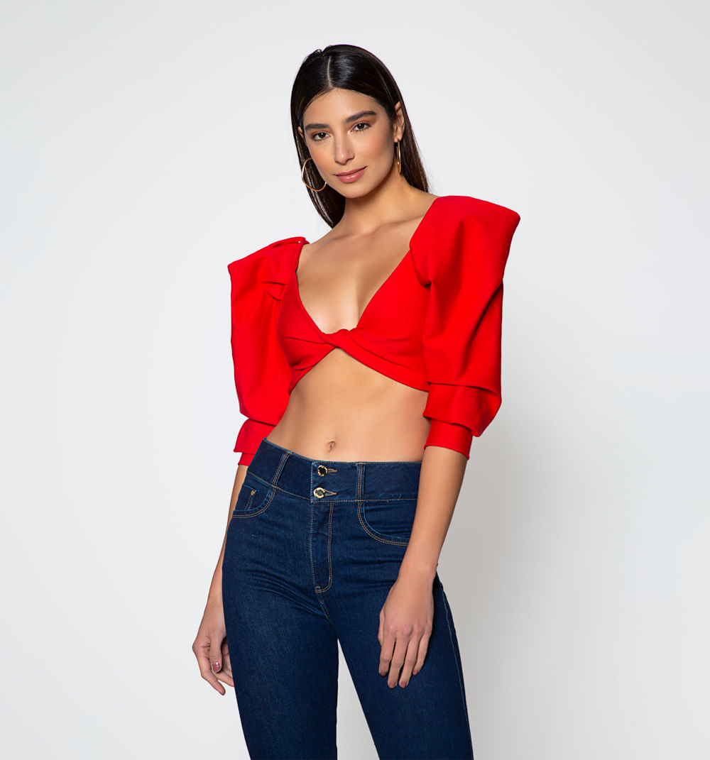 Crop Manga 3/4 Frente Entorchado