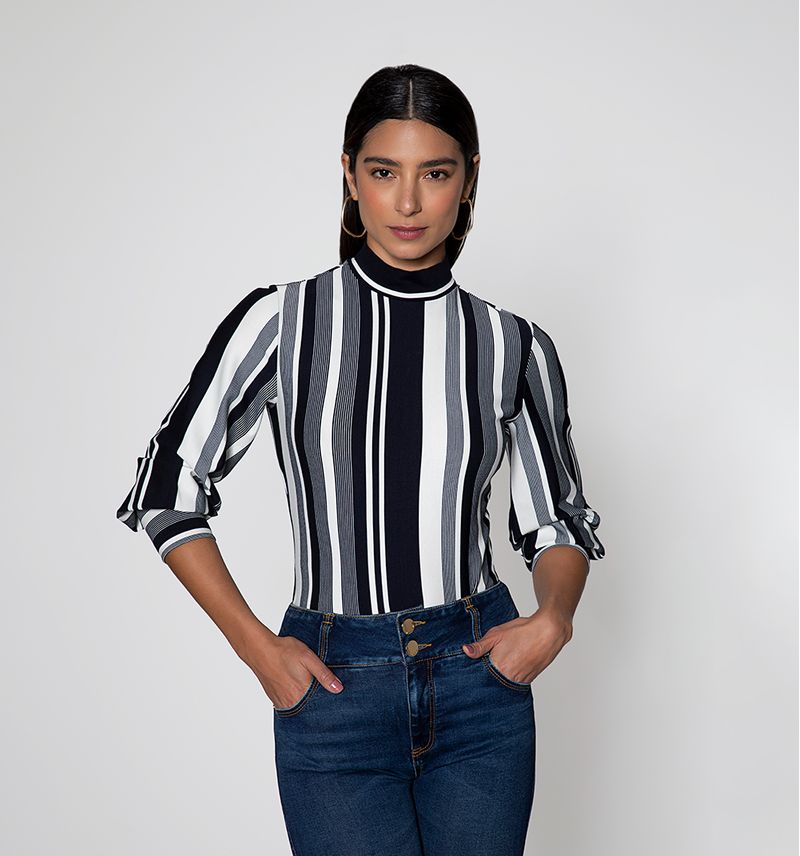 Manga 3/4 Cuello Tortuga Con Rayas - F