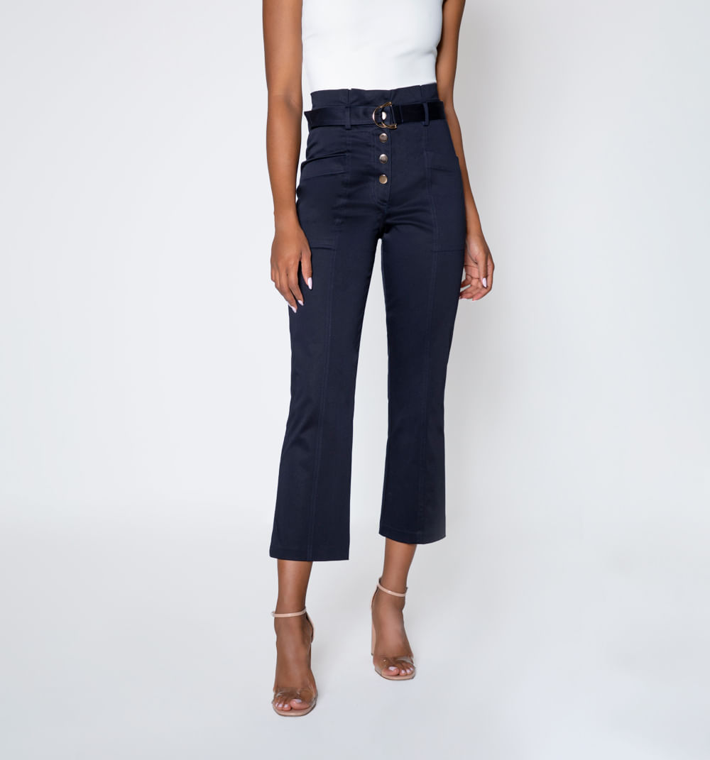 Pantalon Tiro Alto Con Cinturon Y Maxi B