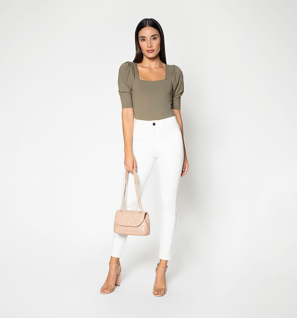 Jeggins Tiro Alto Blanco Con Detalles De