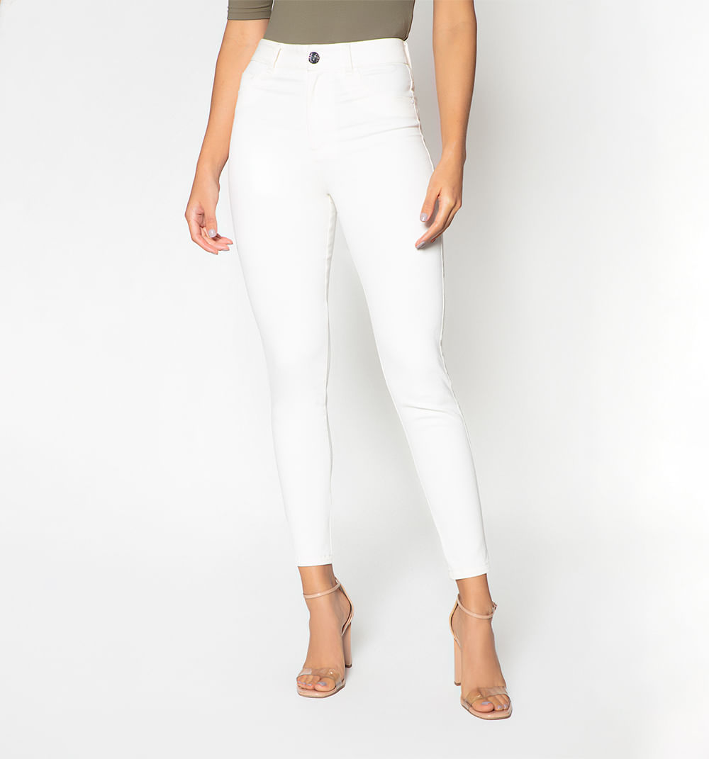 Jeggins Tiro Alto Blanco Con Detalles De