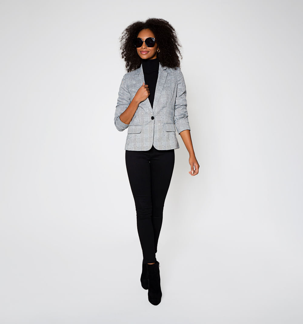 Blazer De Cuadros Con Lentejuelas All Ov