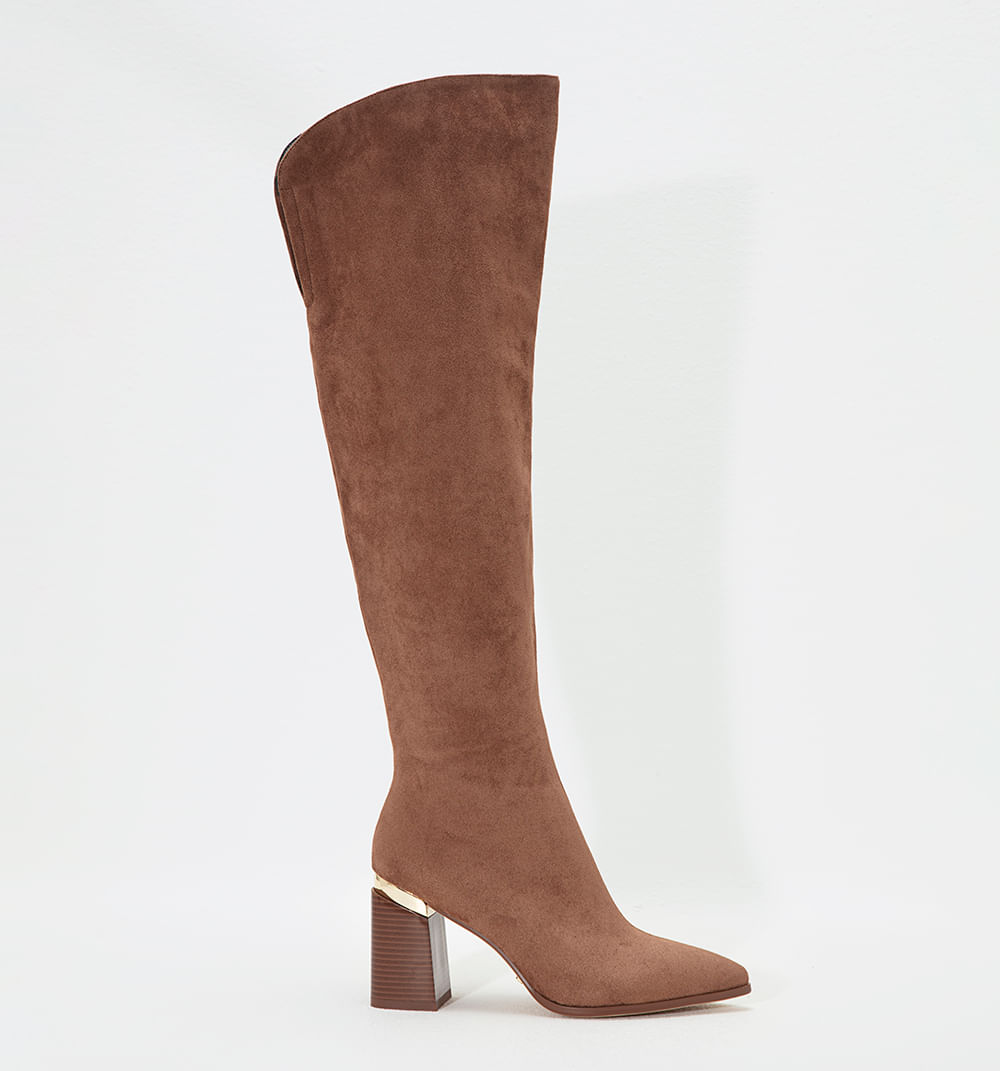 Bota Caña Alta Suede Con Detalle En Tacó