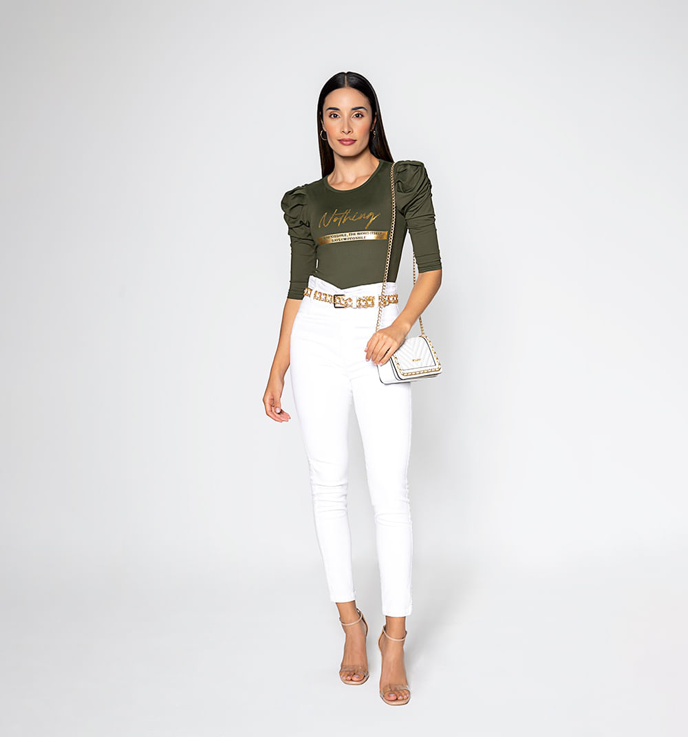 Jean Skinny Tiro Alto Pretina Con Detall