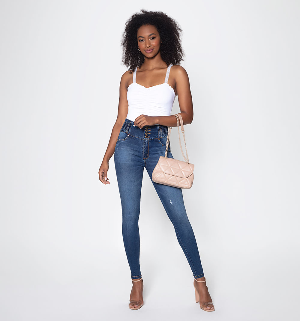 Jean Ultraslim Tiro Medio  Pretina Cuatr