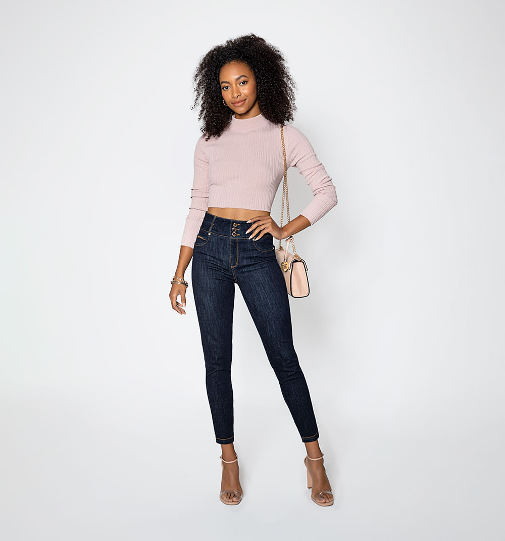 Jean Skinny  Tiro Alto  Con Cierres Tras
