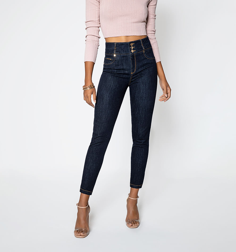 Jean Skinny  Tiro Alto  Con Cierres Tras