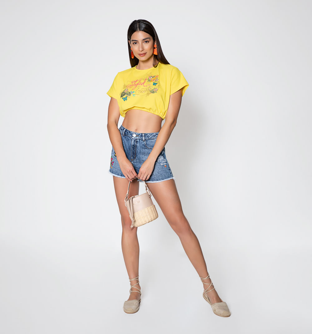 Short Tiro Alto Bordado Encanto Con Dest