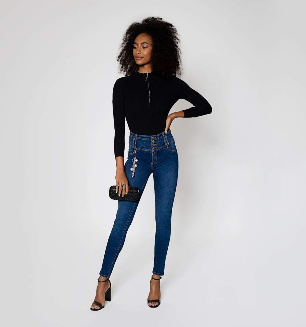 Jean Ultra Slim Pretina Ancha Con Doble