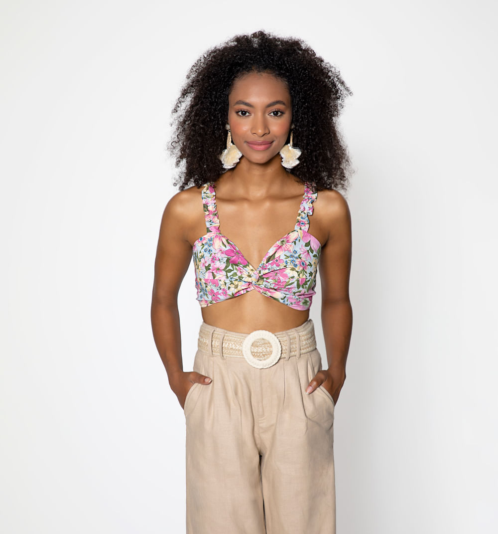 Crop Top Entorchado De Amarre En Espalda