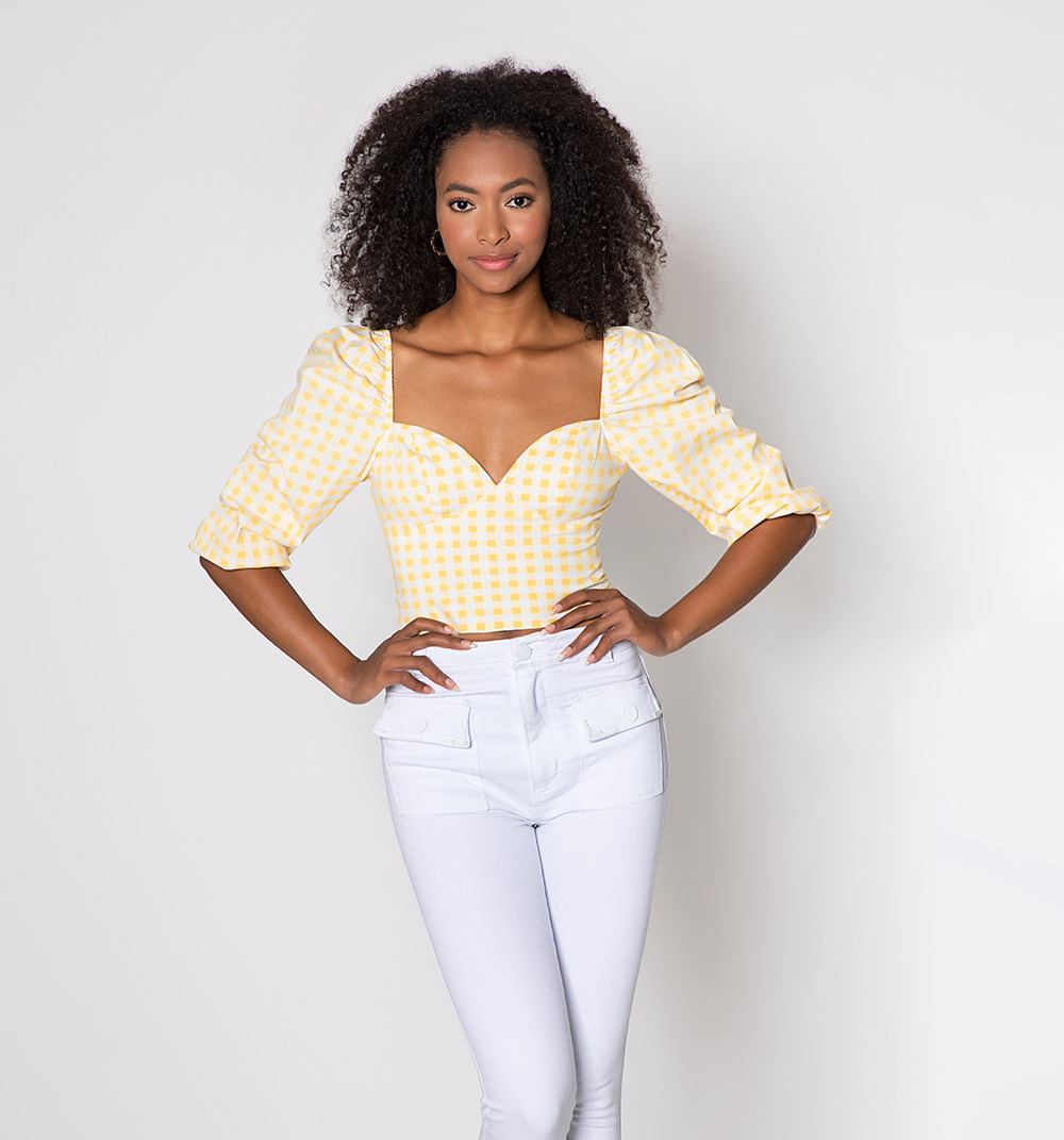 Blusa Escote Corazón Y Manga Voluminosa