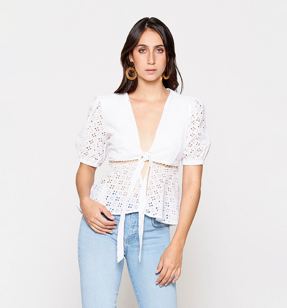 Blusa Manga Corta Con Lazo