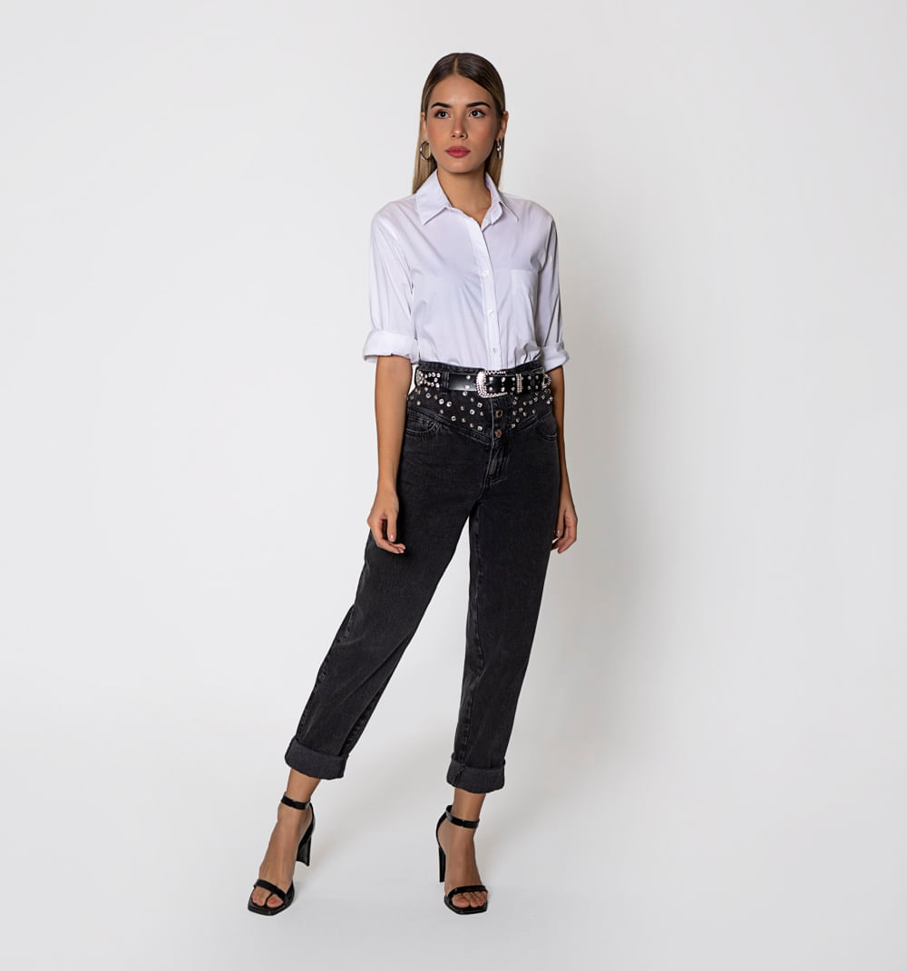 Jeans Baggy Tiro Alto Con Cotilla Delant