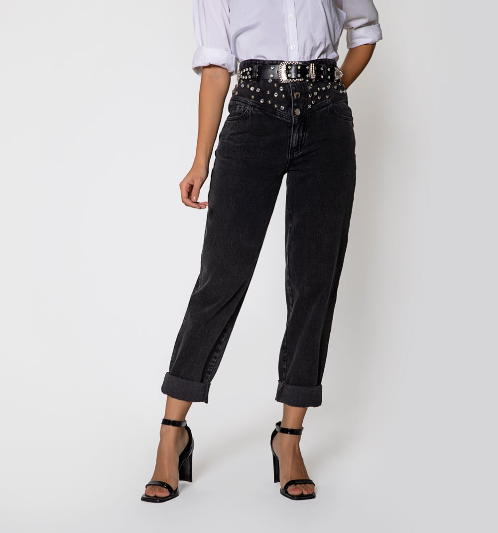 Jeans Baggy Tiro Alto Con Cotilla Delant