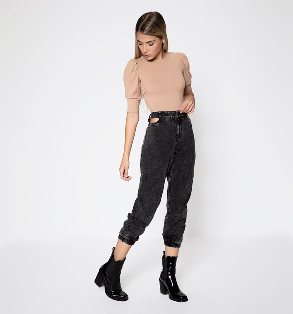 Jean Slochy Tiro Alto Alto Con Ventanas