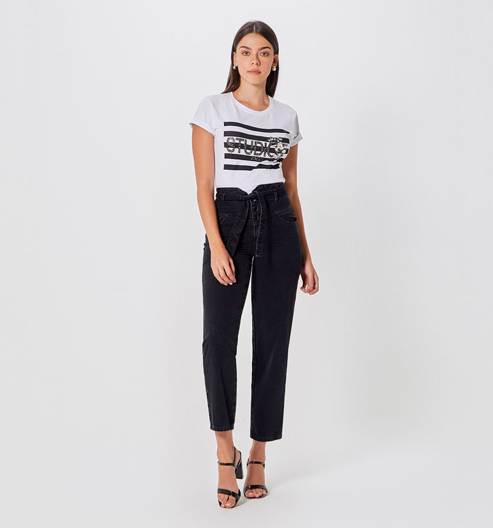 Jean Slouchy Tiro Alto 3Botones Con Cint
