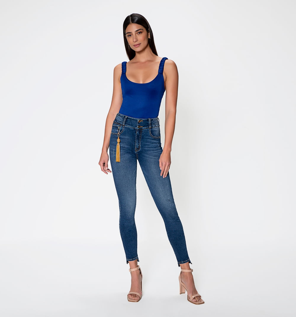 Jean Ultraslim Tiro Alto Tono Medio  Con