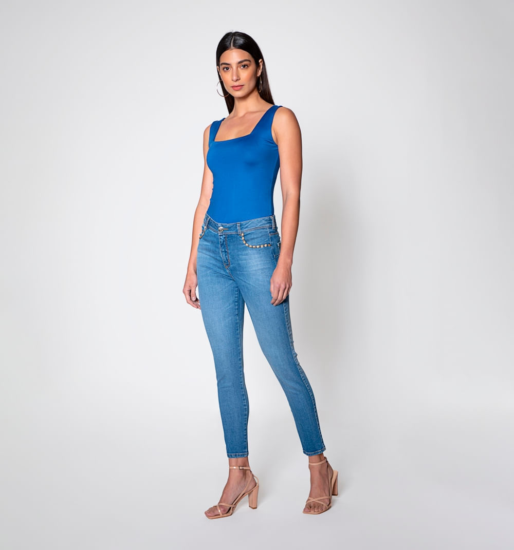 Jean Ultra Slim Tiro Alto Pretina Ancha, - Studio F México