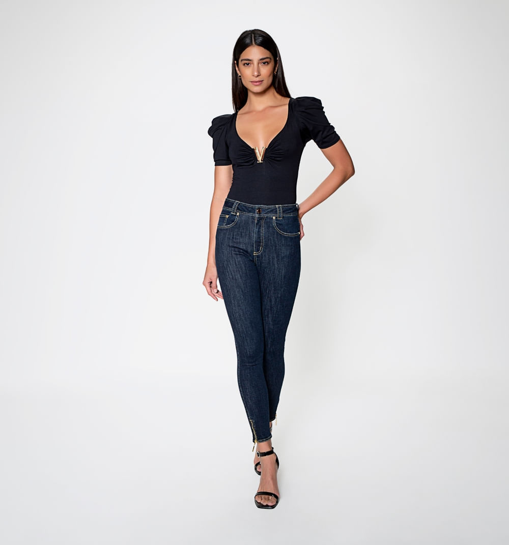 Jean Ultraslim Tiro Alto Con Pptes Decor