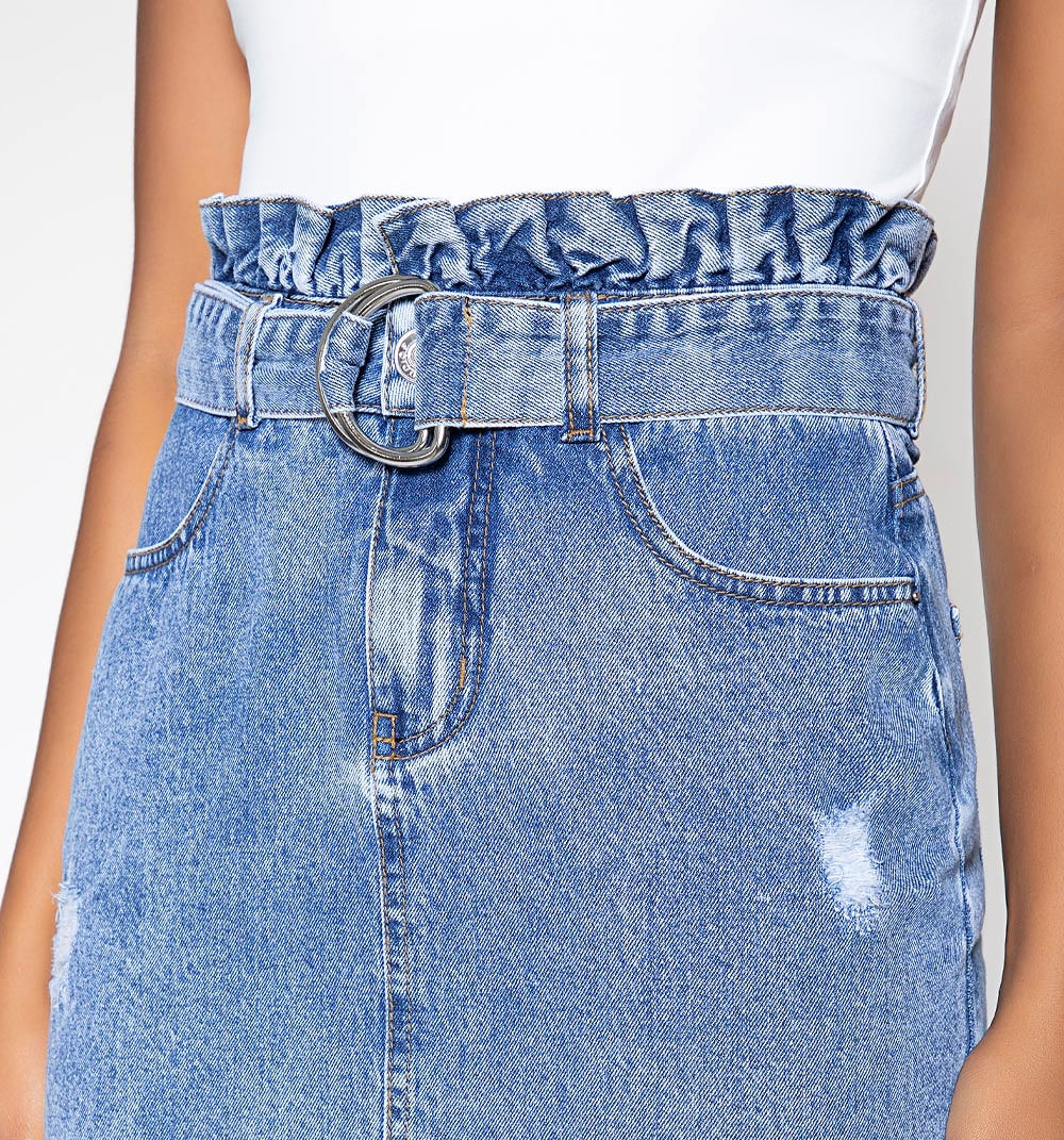 Falda Corta Paper Bag Tiro Alto Con Cint