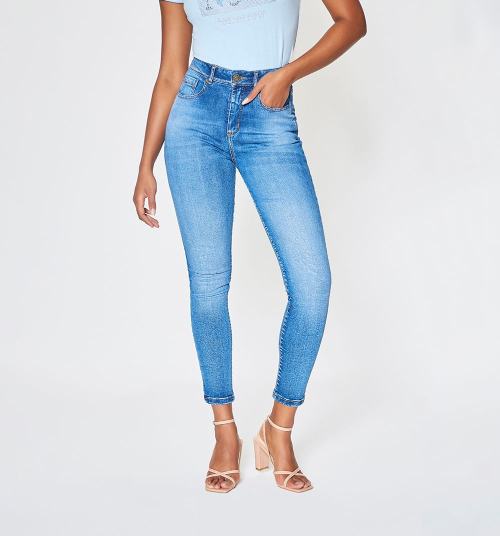 Jean Loren Skinny Tiro Alto Cinco Bolsil