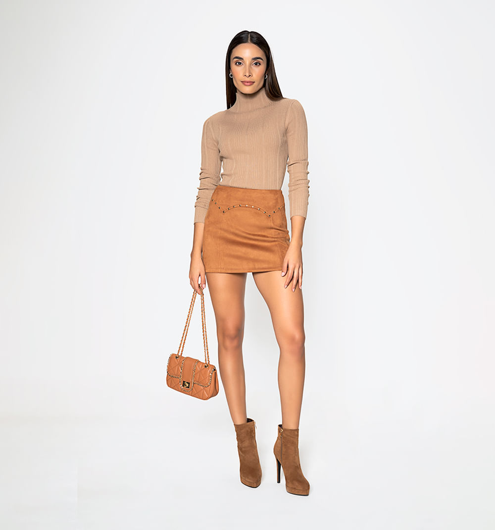 Mini Falda Tiro Alto Con Cortes