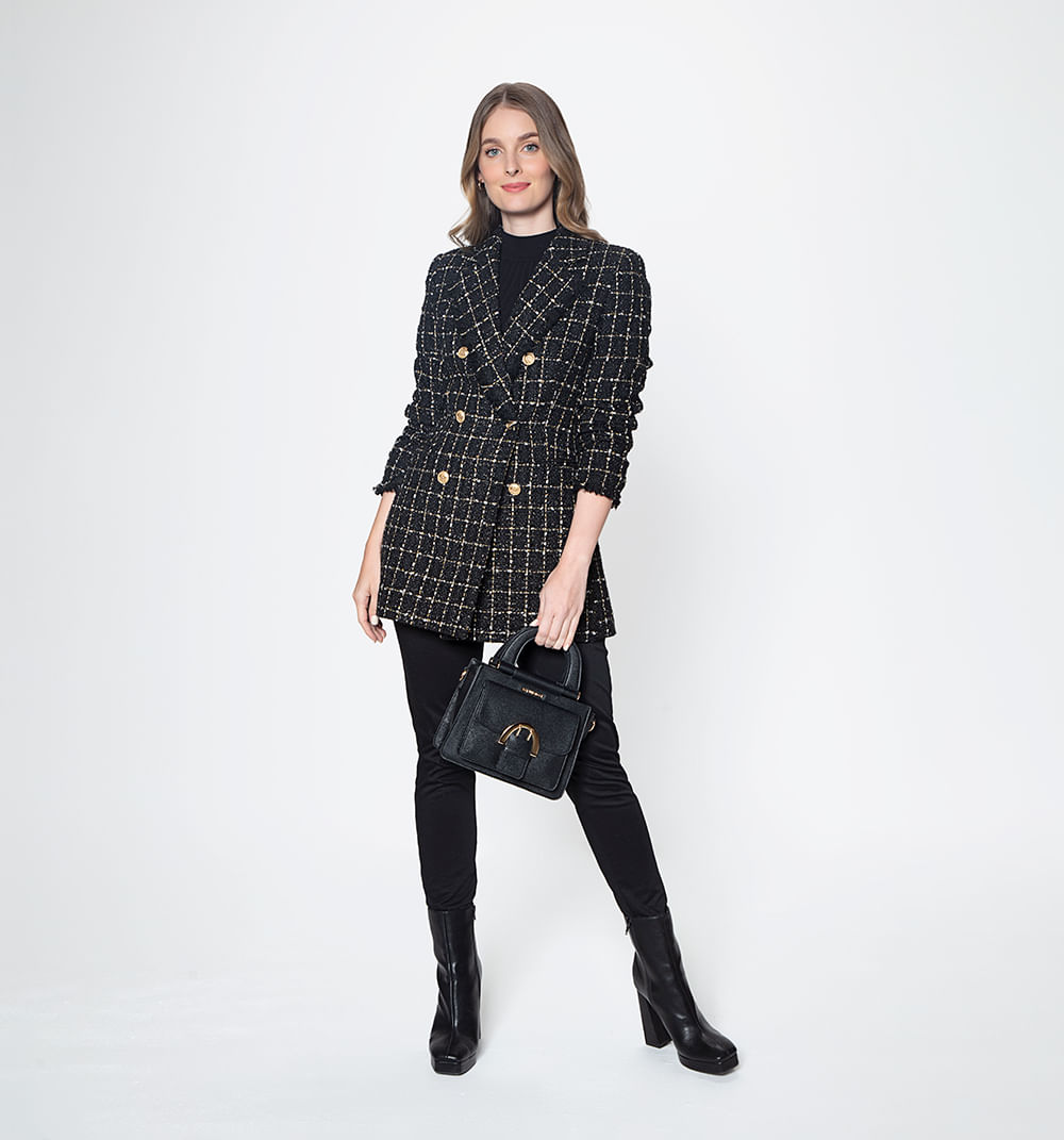 Blazer Tweed Con 6 Botones