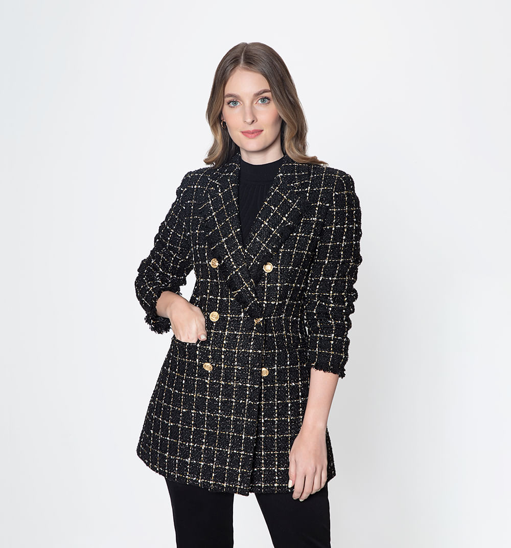 Blazer Tweed Con 6 Botones