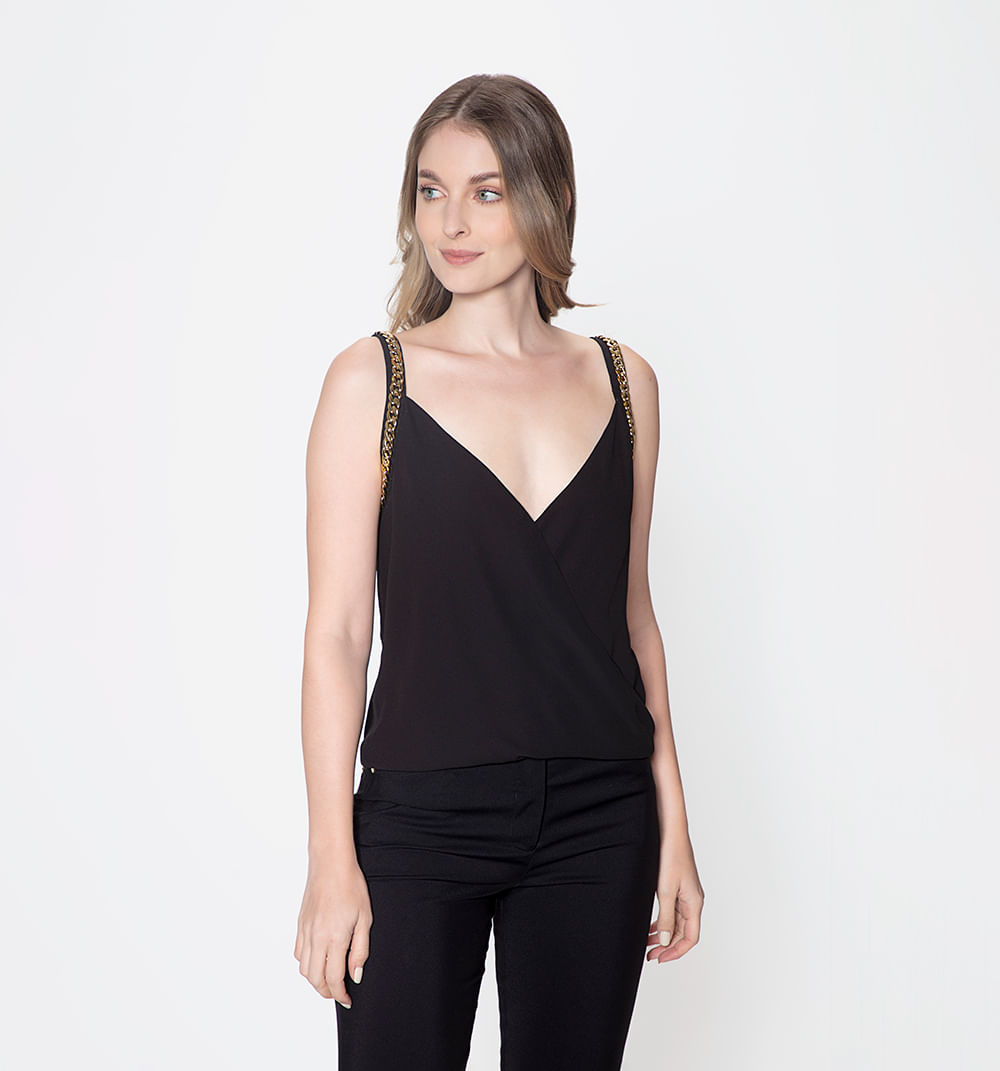 Blusa Tira Con Cadena Escote Cruzado
