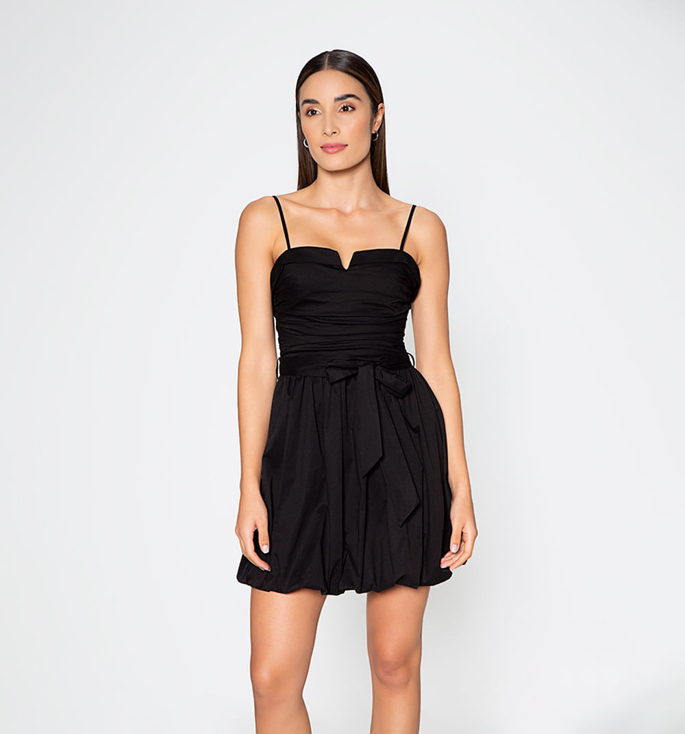 Vestido Corto Blusa Drapeada Tiras Falda