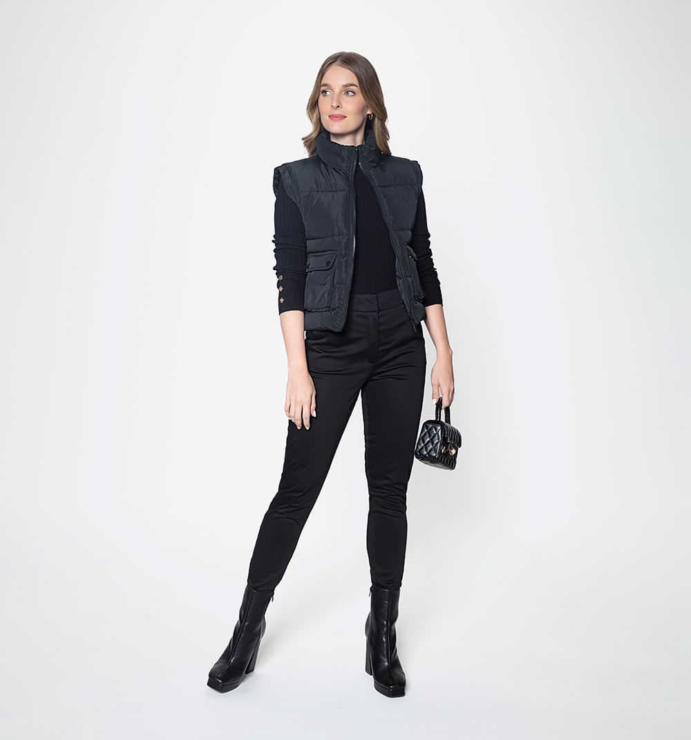 Chaleco Acolchado Con Zipper Frontal Y B