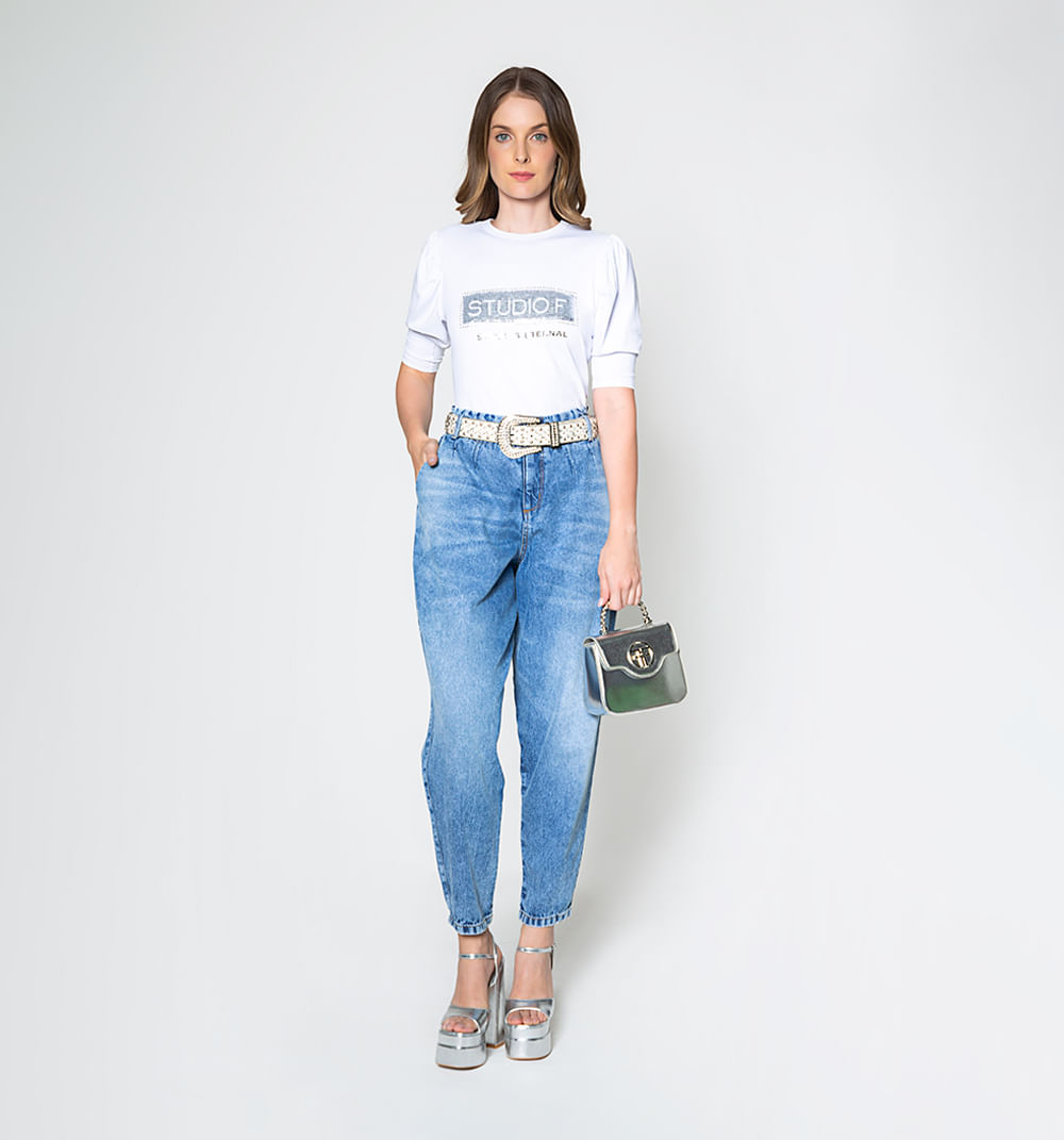 Jean Baggy Tiro Alto Con Cinturon De Cri