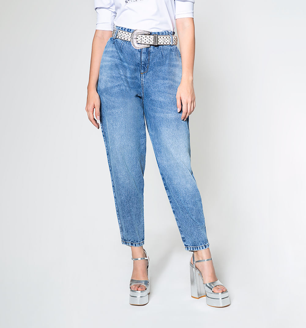 Jean Baggy Tiro Alto Con Cinturon De Cri