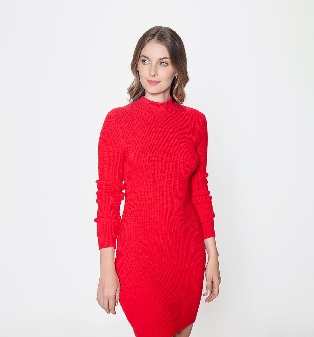 Vestido Tejido Corto Cuello Alto