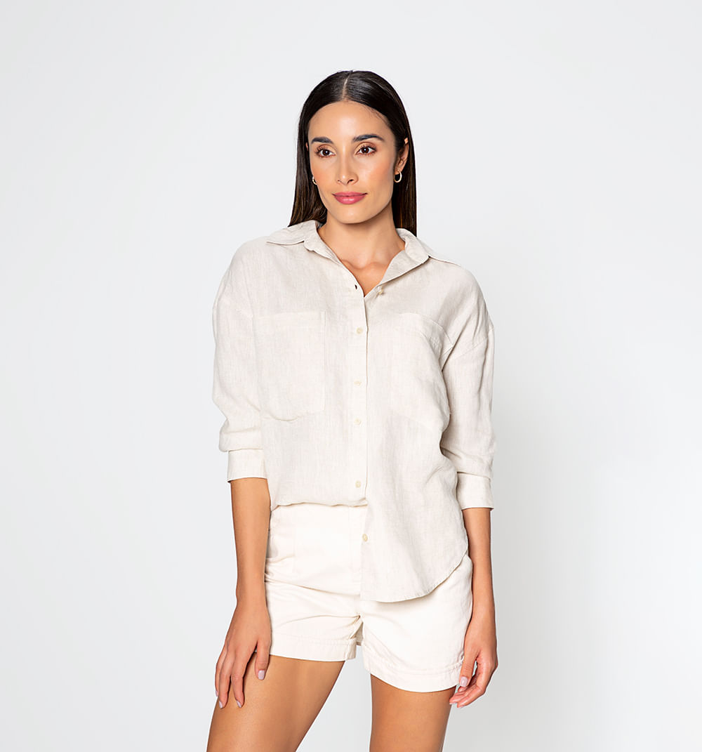 Blusa Camisera Manga 3/4 Con Bolsillo