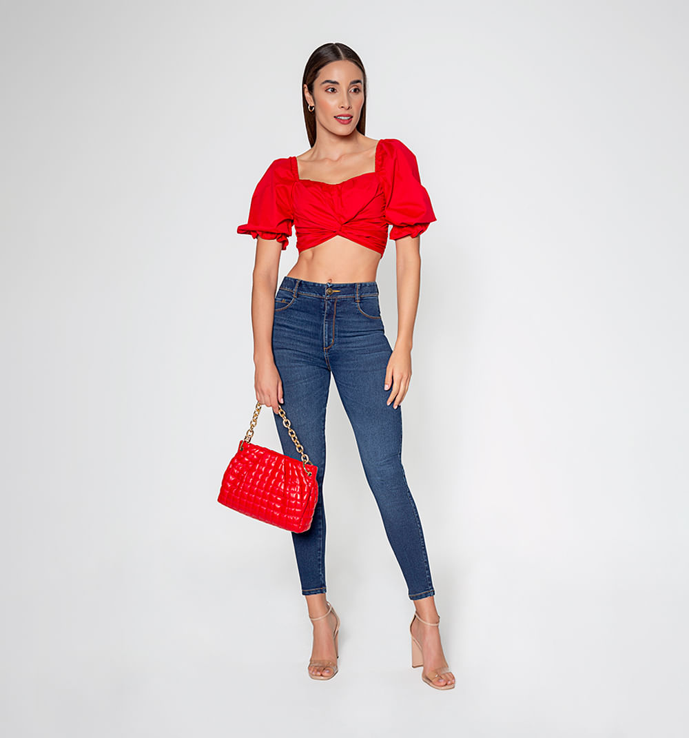 Blusa Crop Entorchada Y Manga Corta