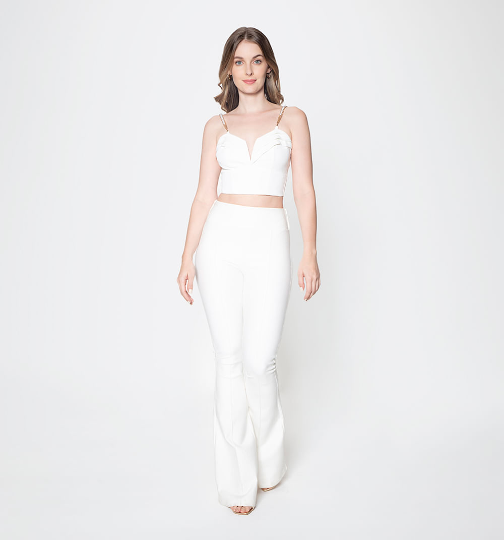 Blusa Crop Con Tira En Perlas  Alforzas