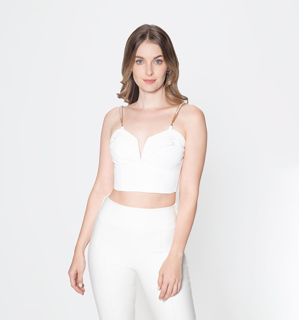 Blusa Crop Con Tira En Perlas  Alforzas