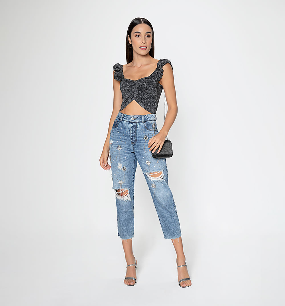 Blusa Corta Con Zurcido Delantero