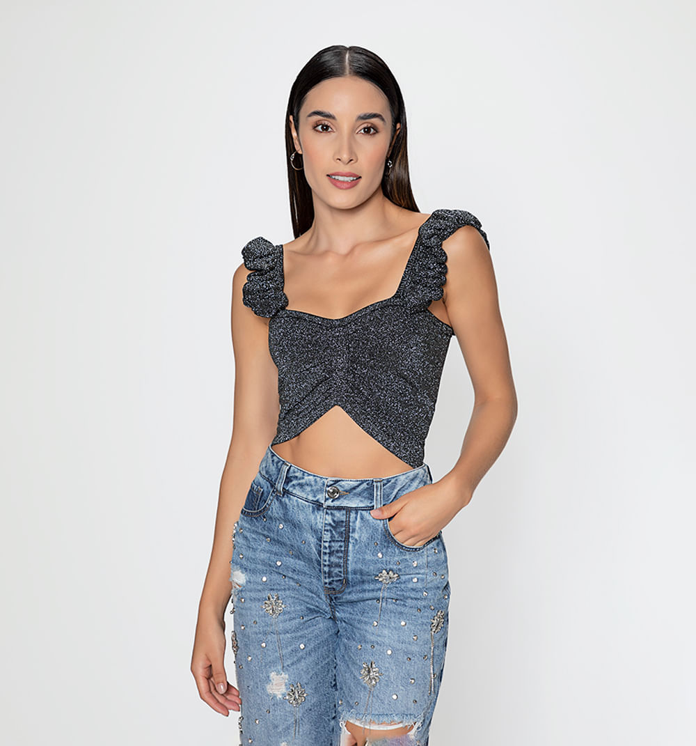 Blusa Corta Con Zurcido Delantero