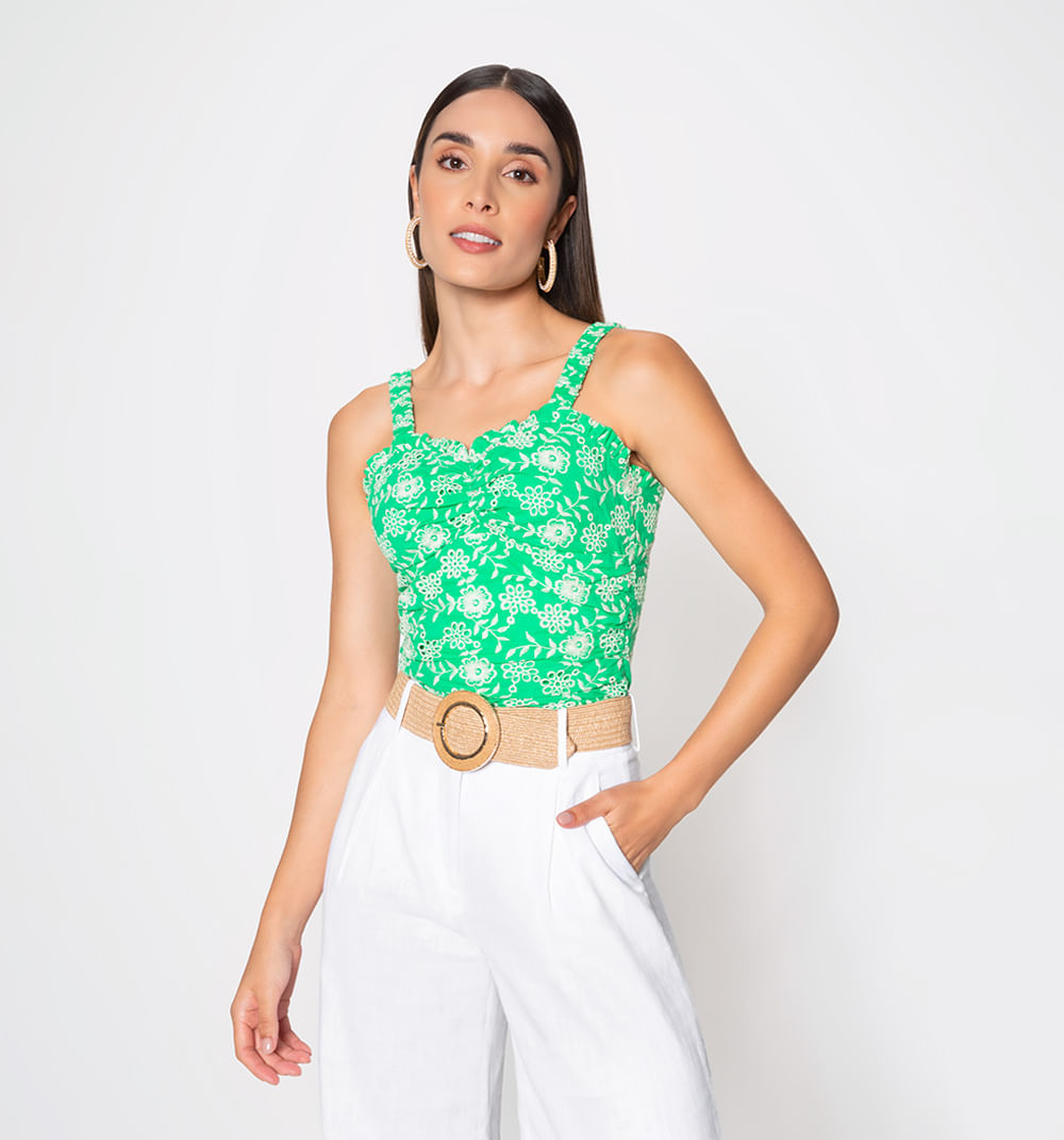 Blusa De Tiras Con Elastico Y Surcido En