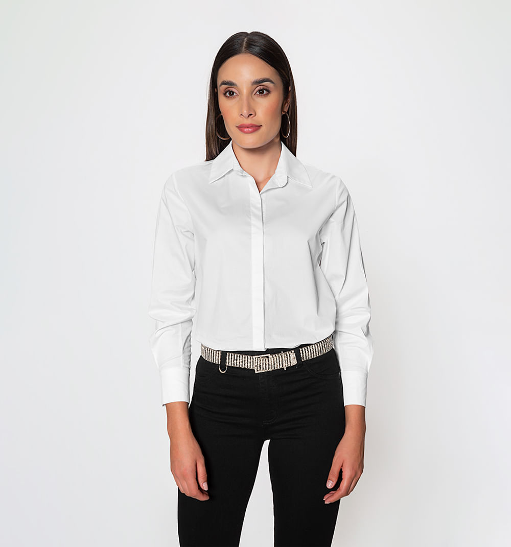Blusa Camisera Mangga Larga Con Broches