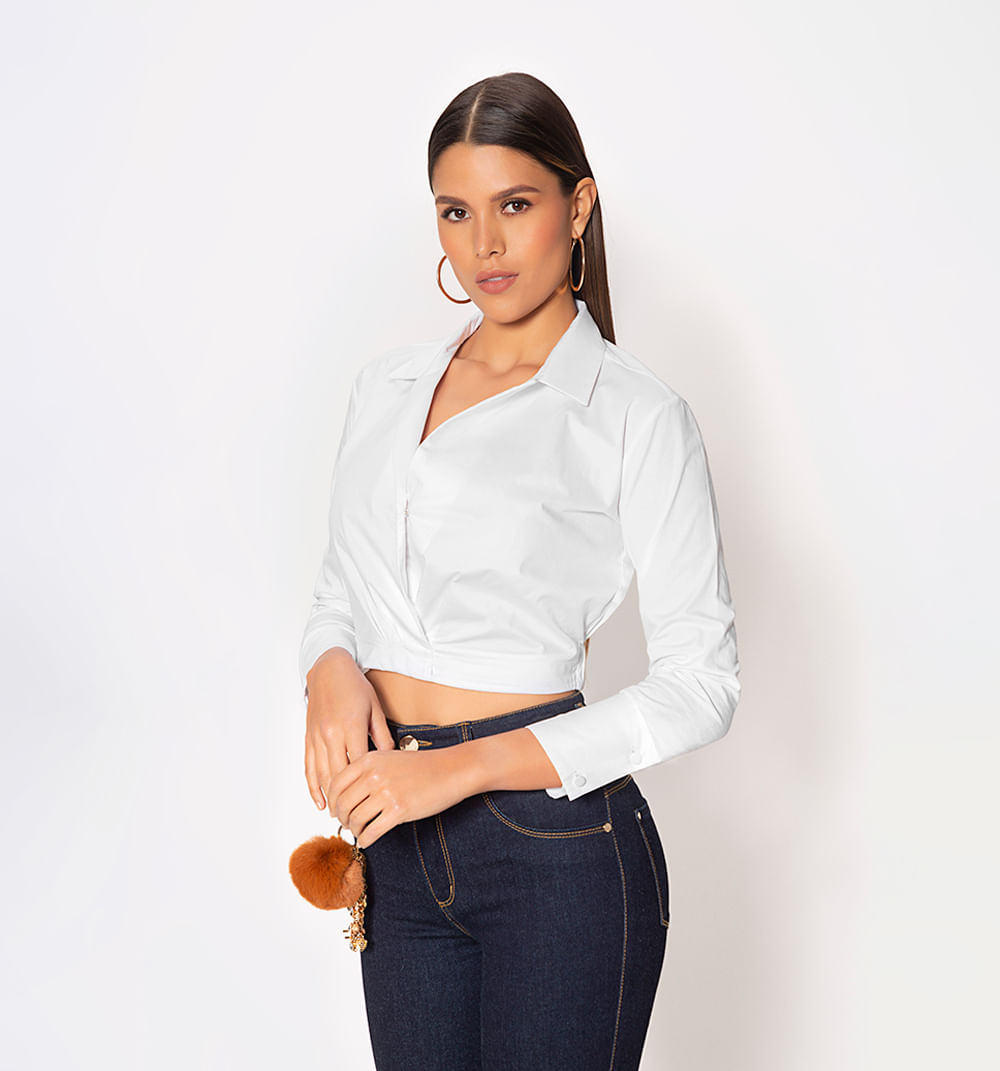 Blusa  Manga Larga Frente Cruzado Con Pr
