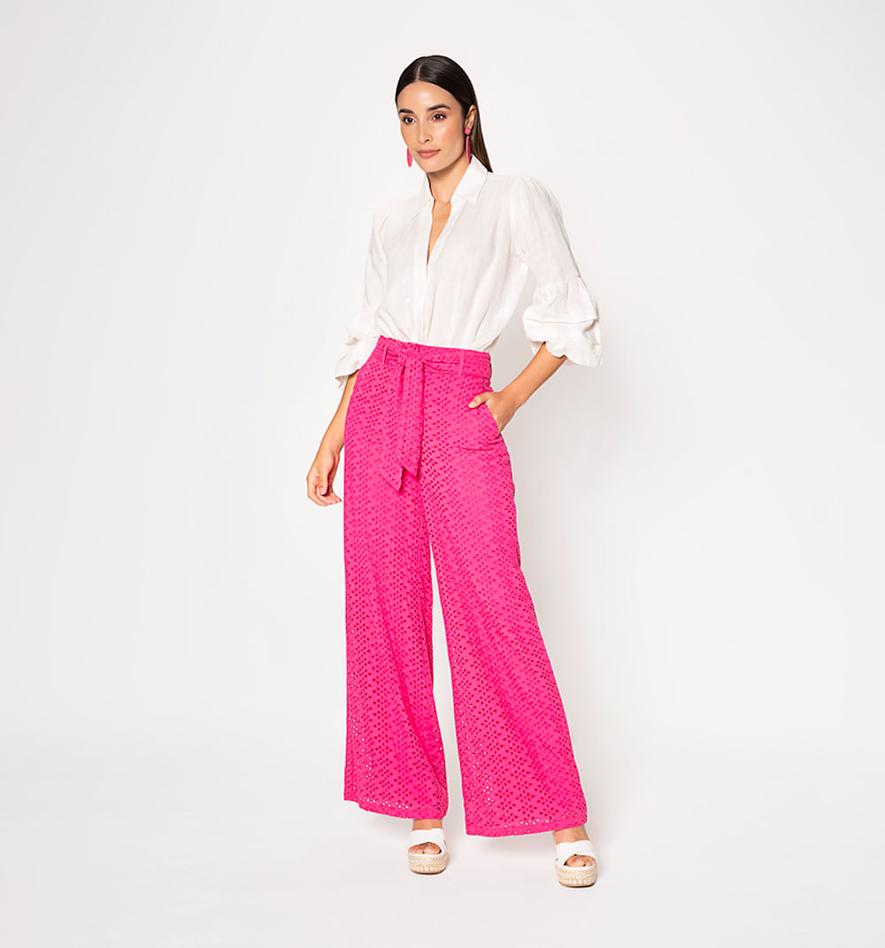Pantalon Palazo Tiro Alto Con Cinturon
