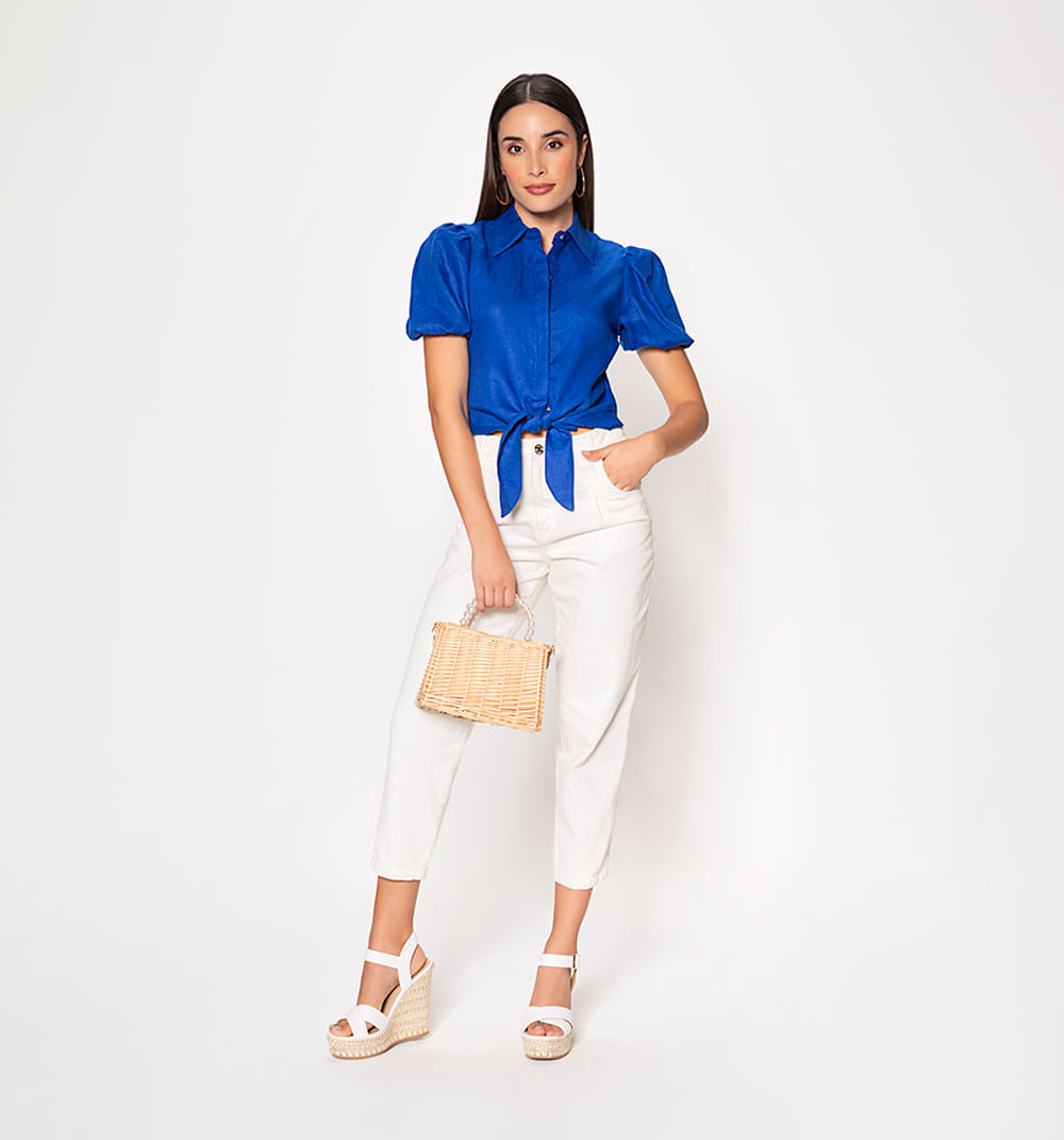 Blusa Manga Corta Con Volumen Y Anudado