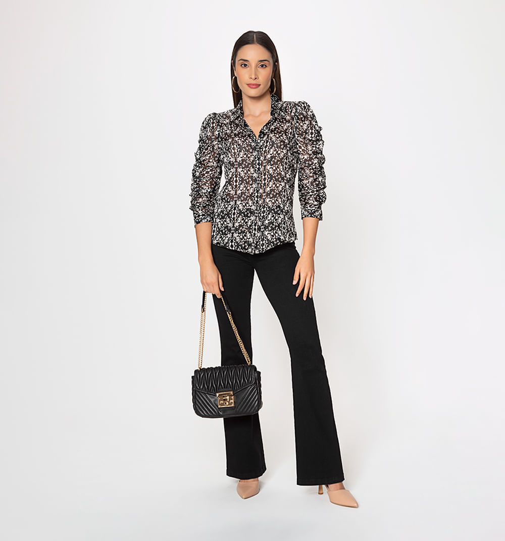 Blusa Camisera  Manga 3/4 Con Pellizcos