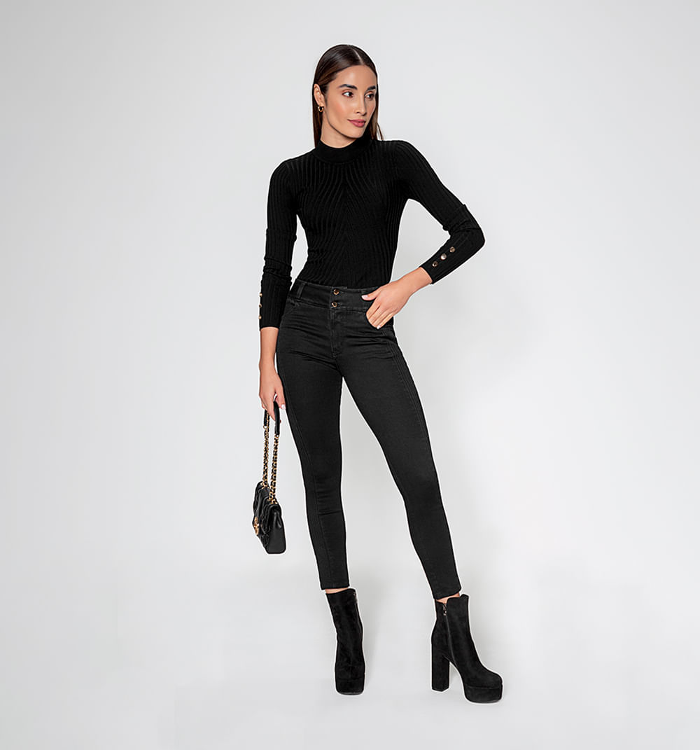 Jean Skinny  Tiro Alto Con Alforzas En C