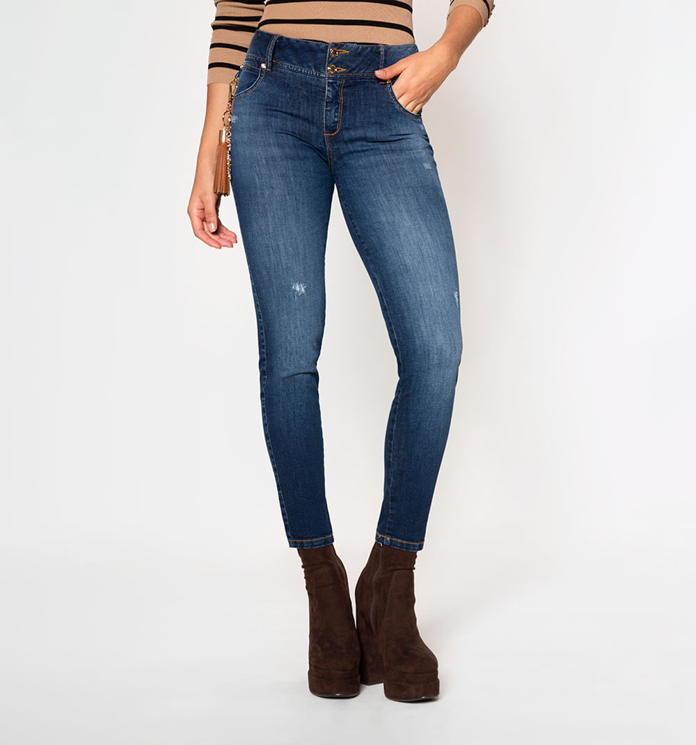 Jean Skinny Tiro Medio, Cinco Bolsuillos